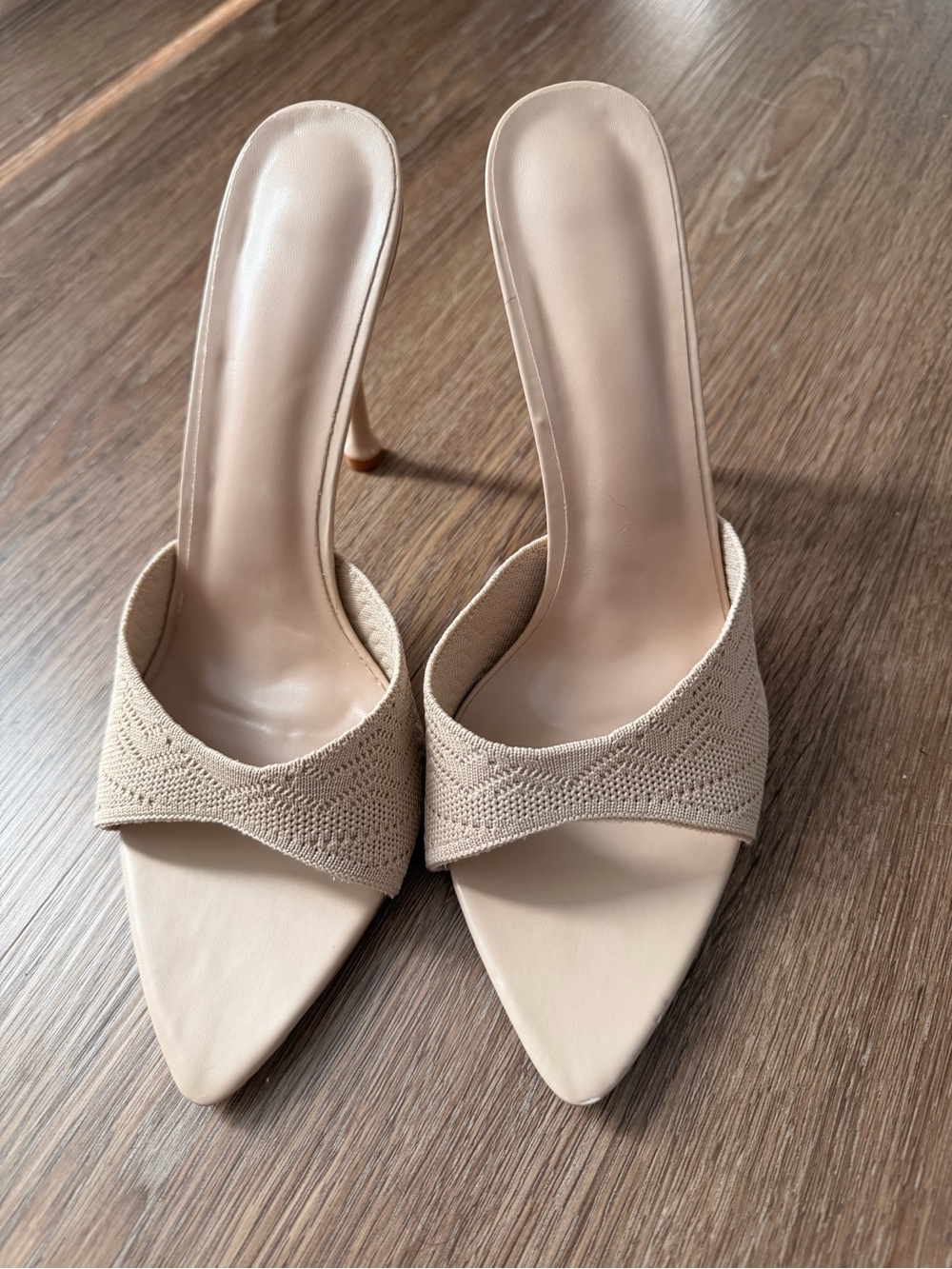 Beige Pointed-Toe Mule Heels - Women's Slip-On Dress Shoes